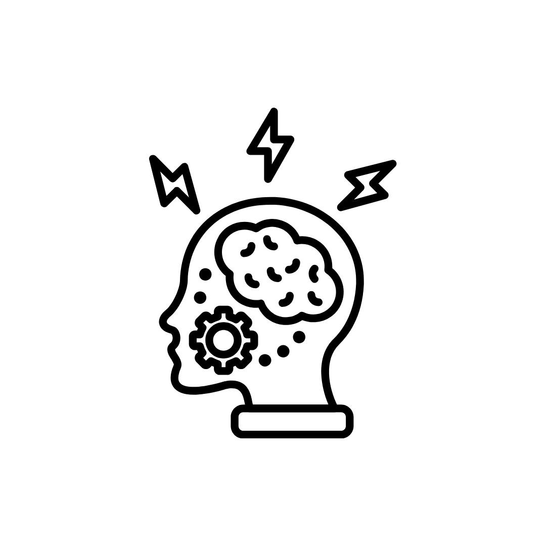 Icon: Kopf mit Blitz- und Funksymbolen – steht für basale Stimulation und Aktivierung der Sinne.