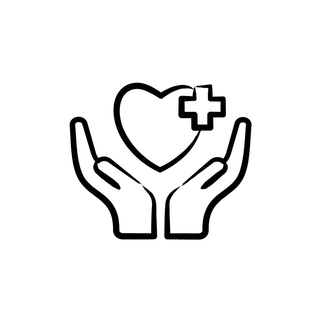 Icon: Zwei Hände halten ein Herz mit Kreuz – steht für Hospiz- und Palliativbegleitung.
