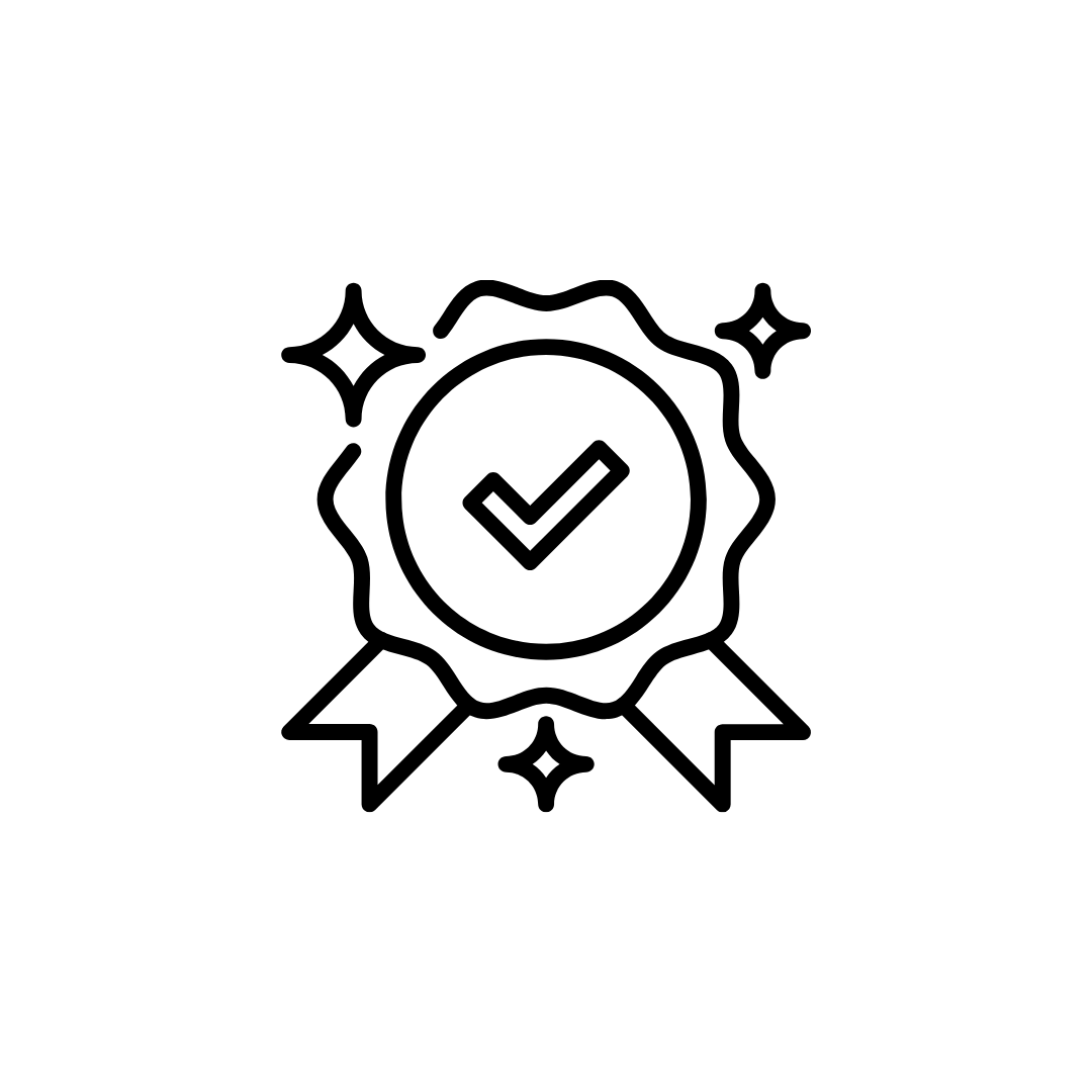 Icon: Qualitätssiegel mit Häkchen als Symbol für geprüfte und hochwertige Leistung